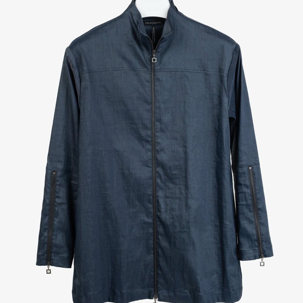 Sarah Pacini Navy Stretch Linen Jacket